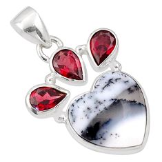 13.73cts heart natural white dendrite opal (merlinite) 925 silver pendant t94273