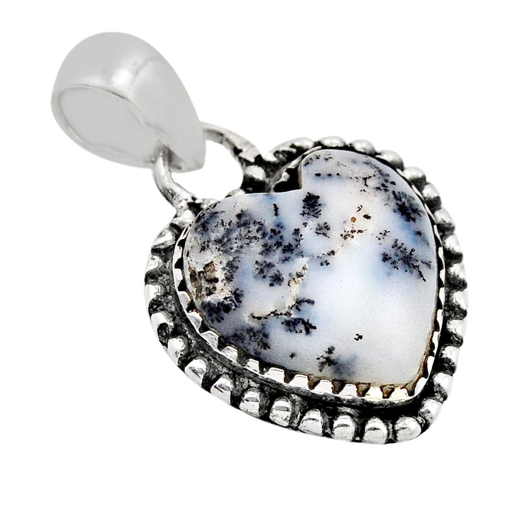 8.51cts heart natural white dendrite opal (merlinite) 925 silver pendant y92004