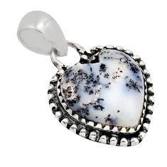 8.51cts heart natural white dendrite opal (merlinite) 925 silver pendant y92004