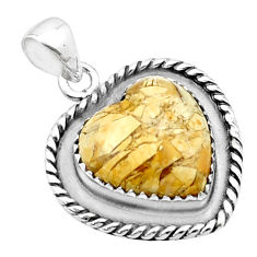 12.25cts heart natural yellow brecciated mookaite 925 silver pendant u38887