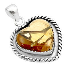 11.18cts heart natural yellow brecciated mookaite 925 silver pendant u38891