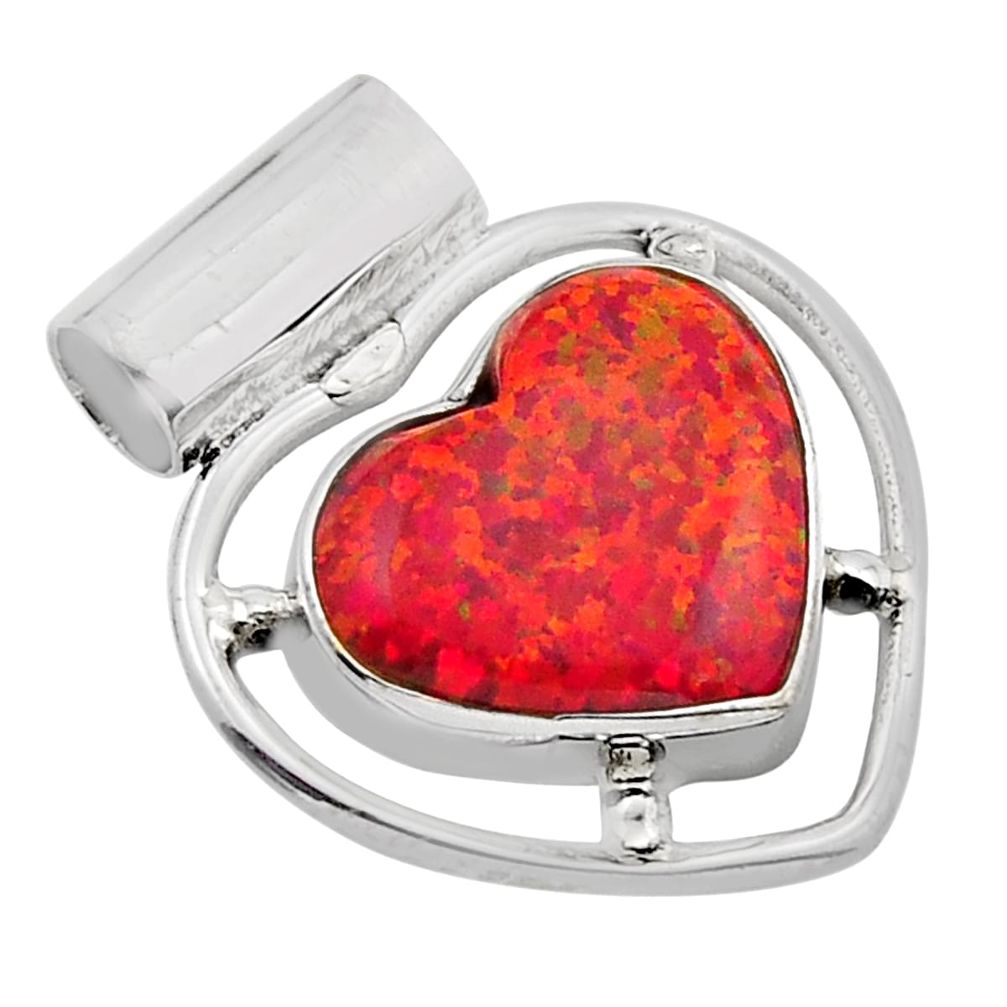 2.49cts heart orange australian opal (lab) 925 sterling silver pendant y94495