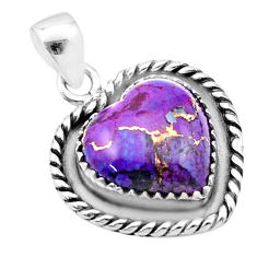 11.20cts heart purple copper turquoise 925 sterling silver pendant u38874