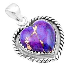 11.13cts heart purple copper turquoise 925 sterling silver pendant u38906