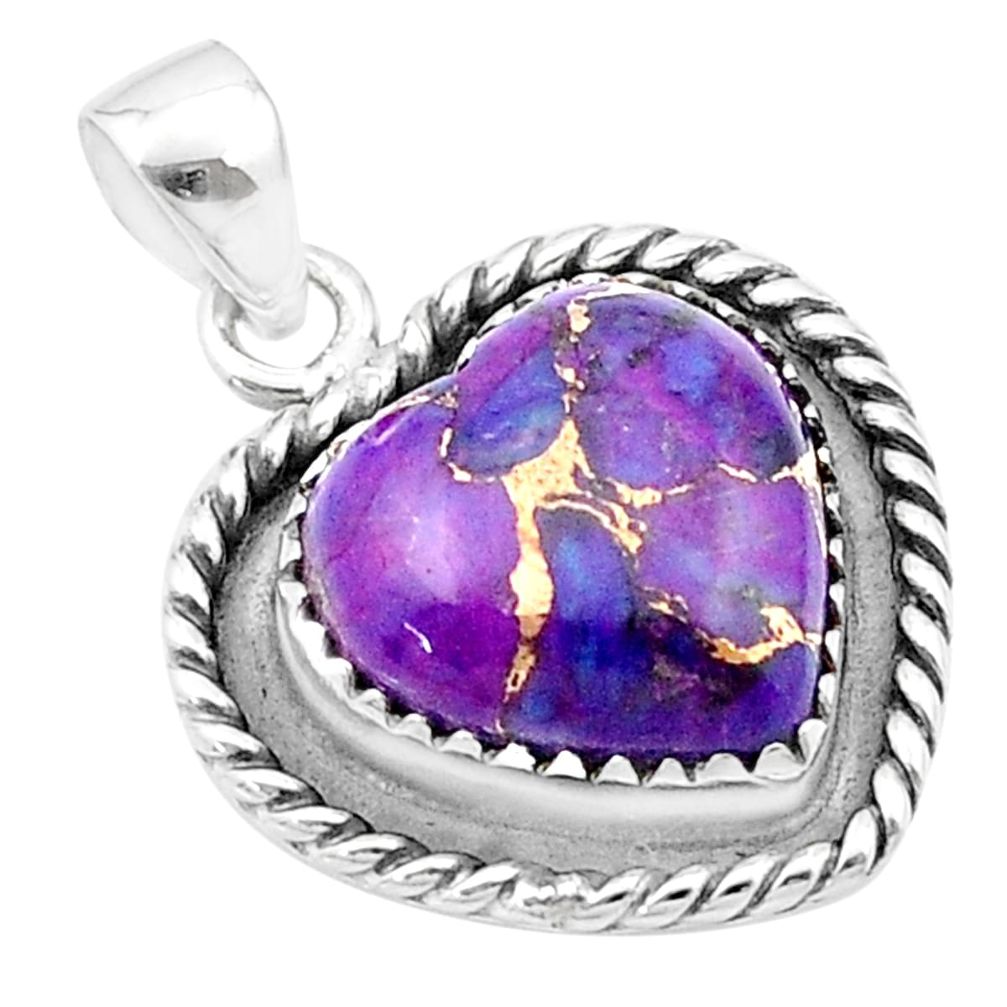 11.18cts heart purple copper turquoise 925 sterling silver pendant u38907