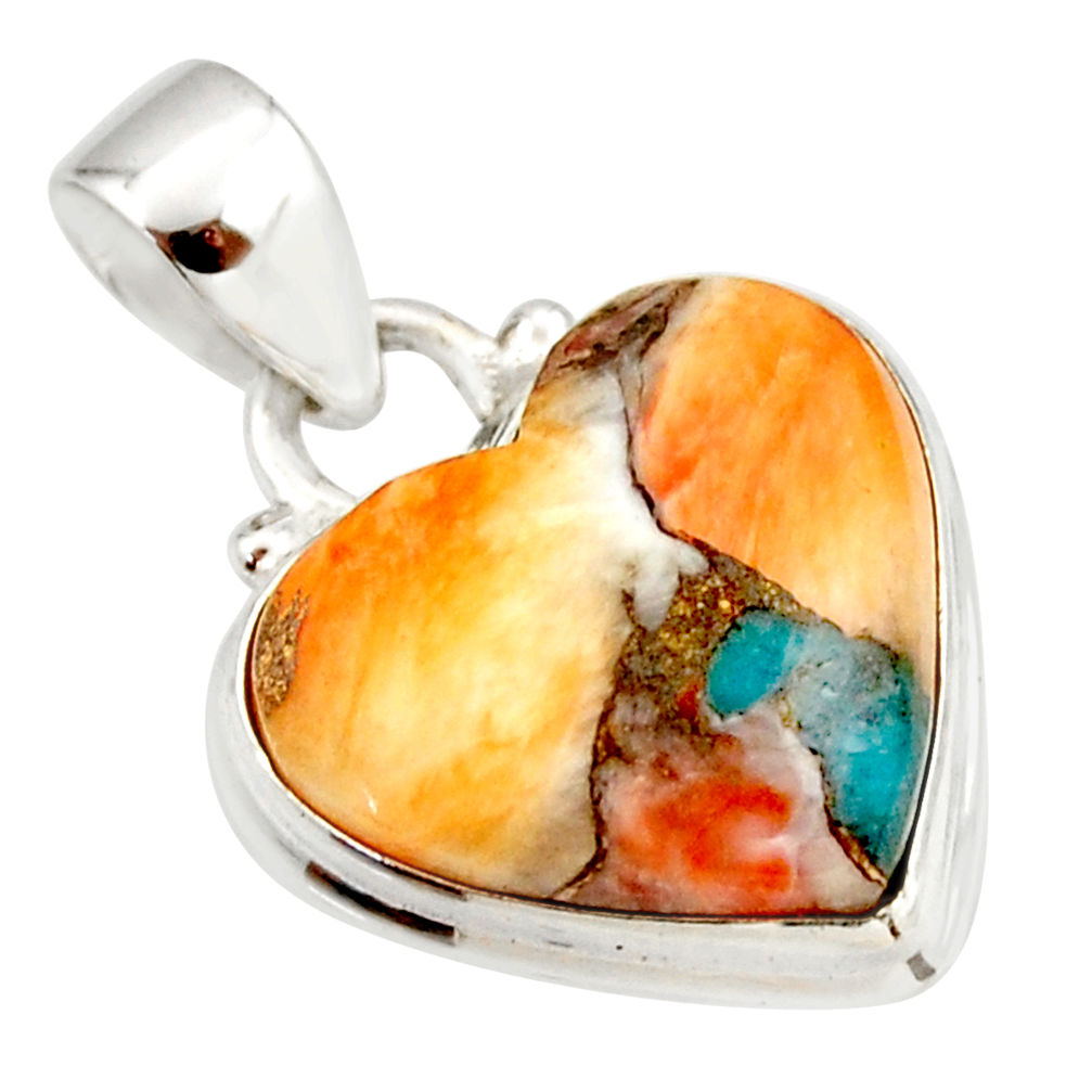 11.70cts heart spiny oyster arizona turquoise 925 silver pendant r33972