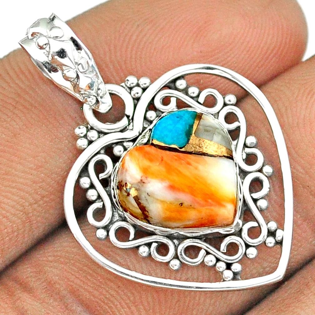 5.84cts heart spiny oyster arizona turquoise 925 sterling silver pendant u7973