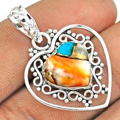 5.84cts heart spiny oyster arizona turquoise 925 sterling silver pendant u7973