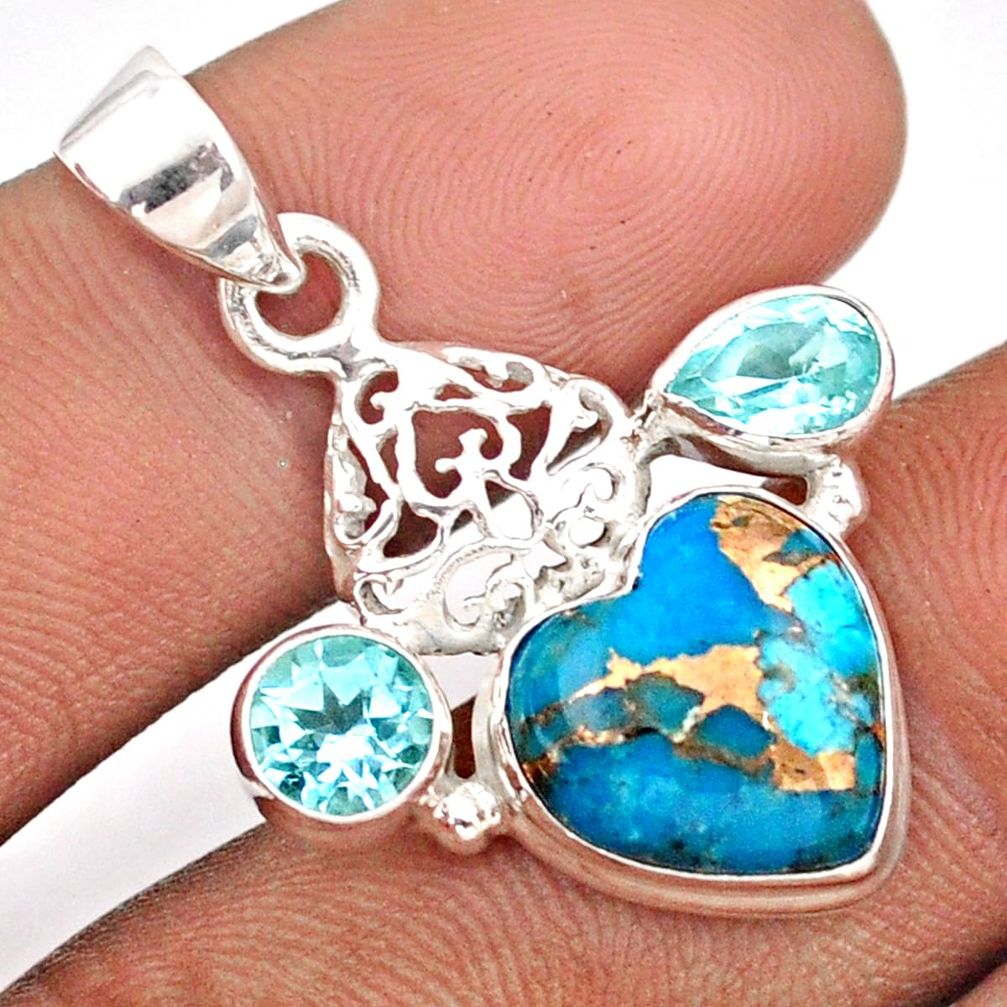 7.17cts heart spiny oyster arizona turquoise topaz 925 silver pendant u1478