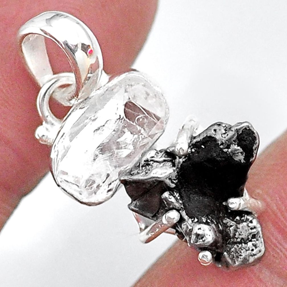 Herkimer diamond campo del cielo (meteorite) 925 silver handmade pendant t10729