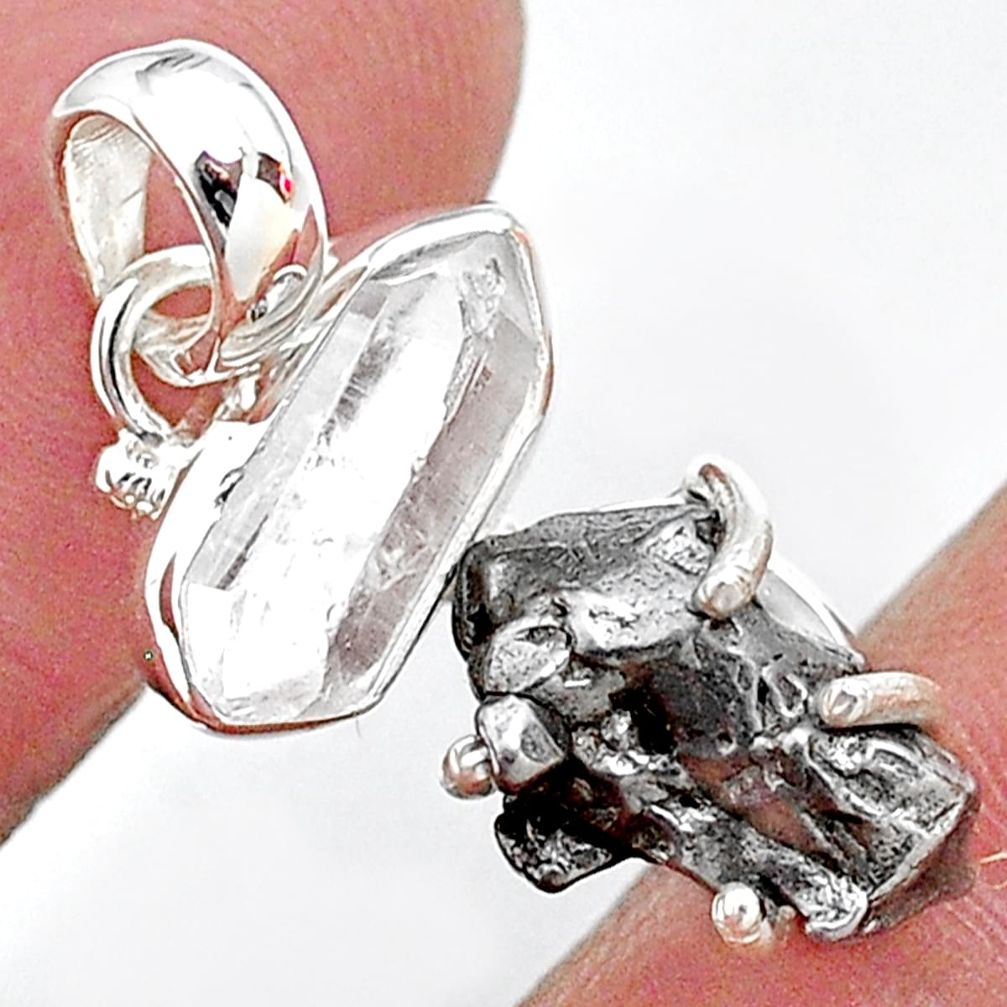 Herkimer diamond campo del cielo (meteorite) 925 silver handmade pendant t10733
