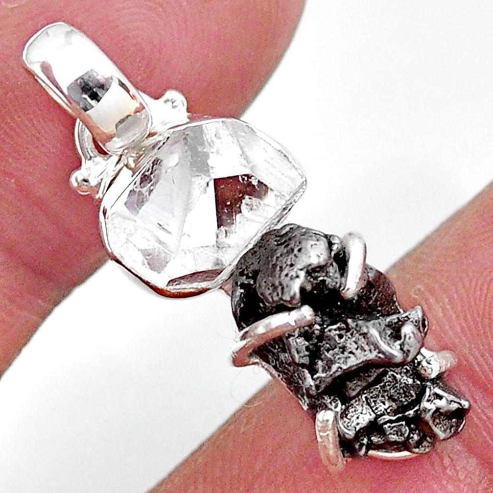 Herkimer diamond campo del cielo (meteorite) 925 silver handmade pendant t10735