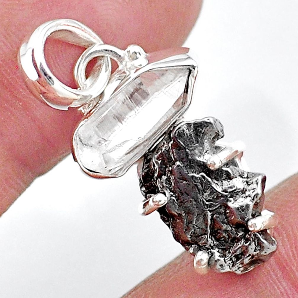 Herkimer diamond campo del cielo (meteorite) 925 silver handmade pendant t10737