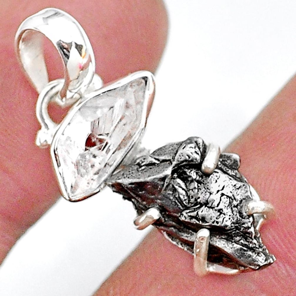 Herkimer diamond campo del cielo (meteorite) 925 silver pendant t10741