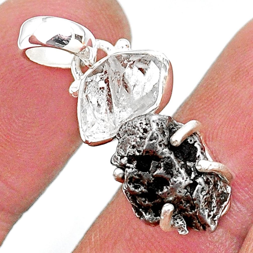 Herkimer diamond campo del cielo (meteorite) 925 silver pendant t10742