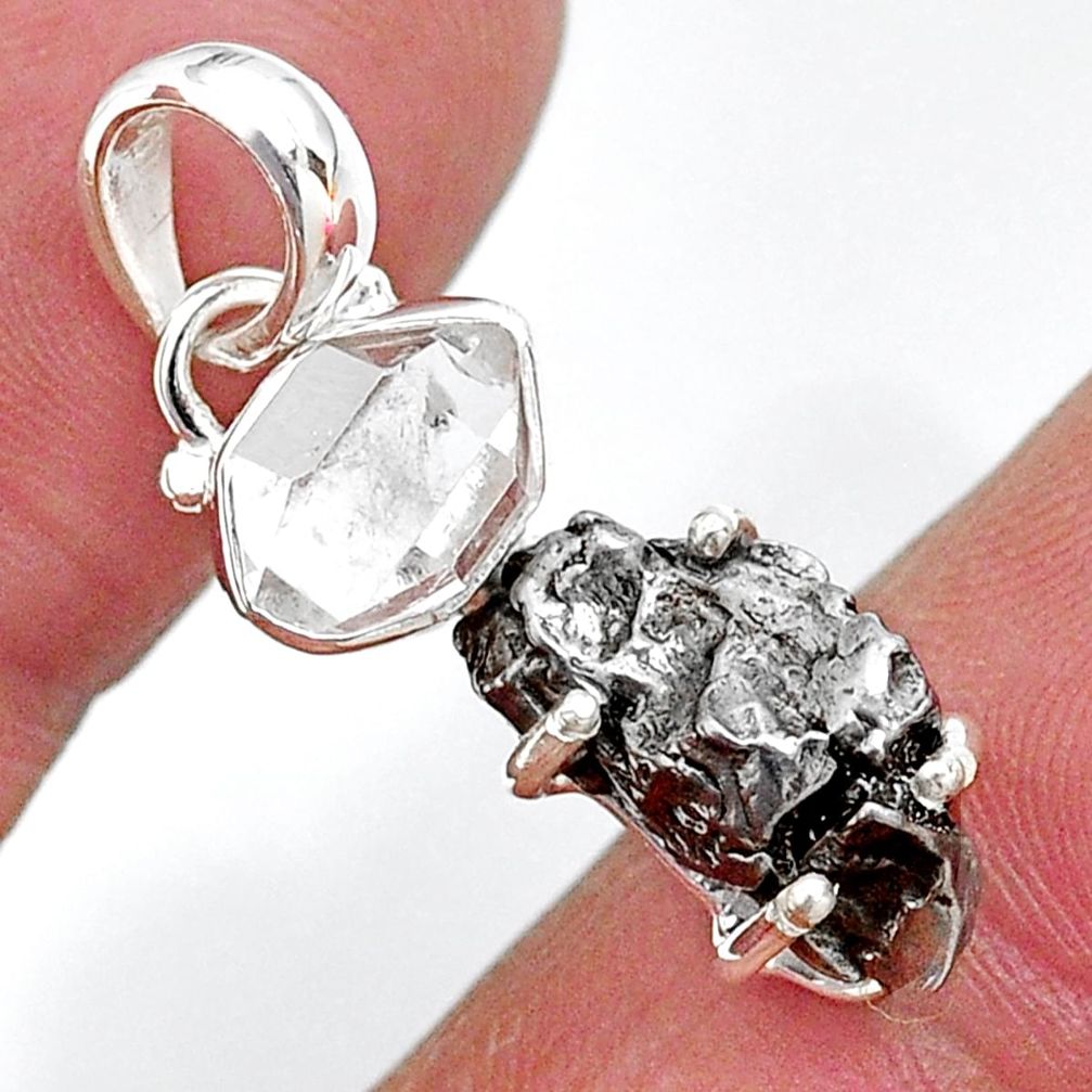 Herkimer diamond campo del cielo (meteorite) 925 silver pendant t10745