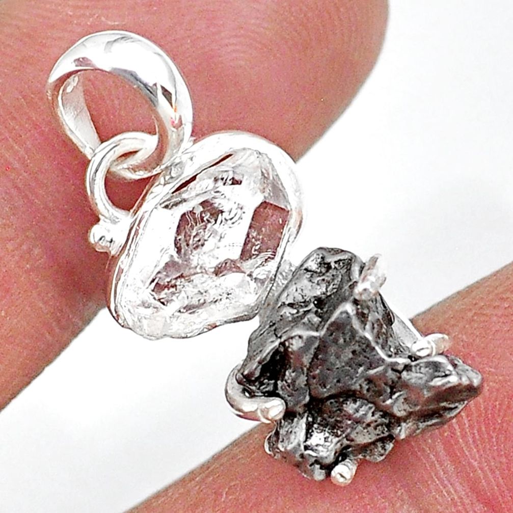 Herkimer diamond campo del cielo (meteorite) 925 silver pendant t10748