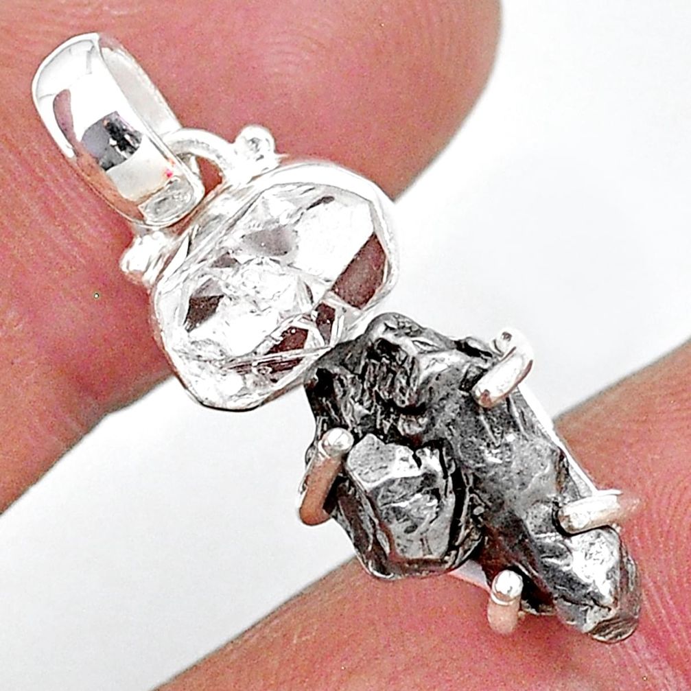 Herkimer diamond campo del cielo (meteorite) 925 silver pendant t10754