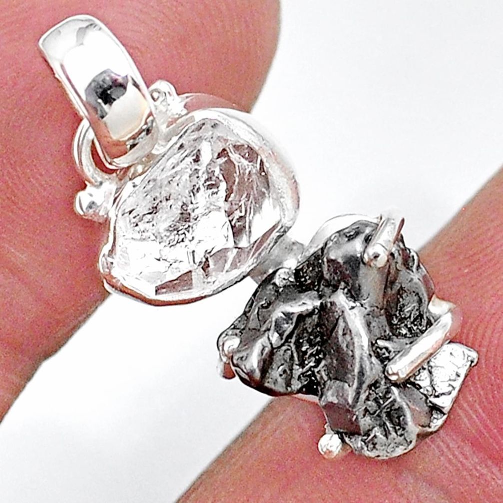 Herkimer diamond campo del cielo (meteorite) fancy 925 silver pendant t10727