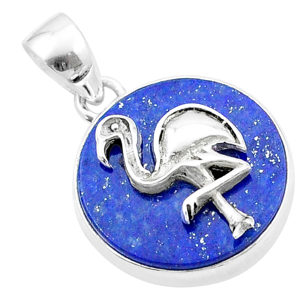 14.53cts heron bird natural blue lapis lazuli 925 sterling silver coin enamel pendant u34629