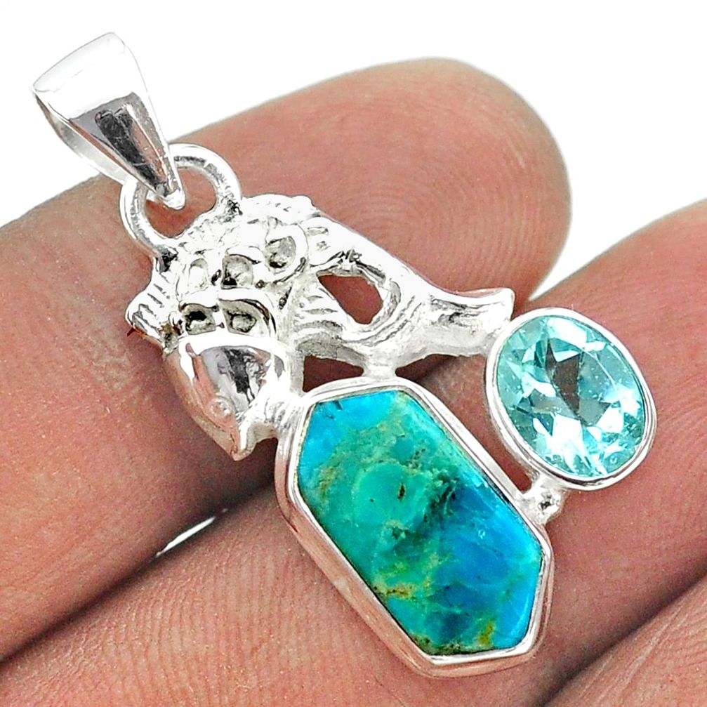 7.79cts hexagon arizona mohave turquoise topaz 925 silver fish pendant t55406