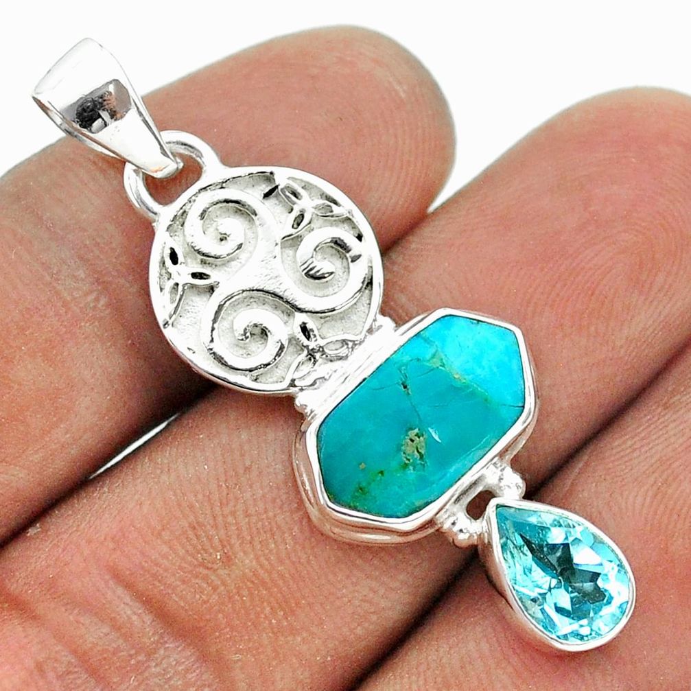 7.30cts hexagon green arizona mohave turquoise topaz 925 silver pendant t55426