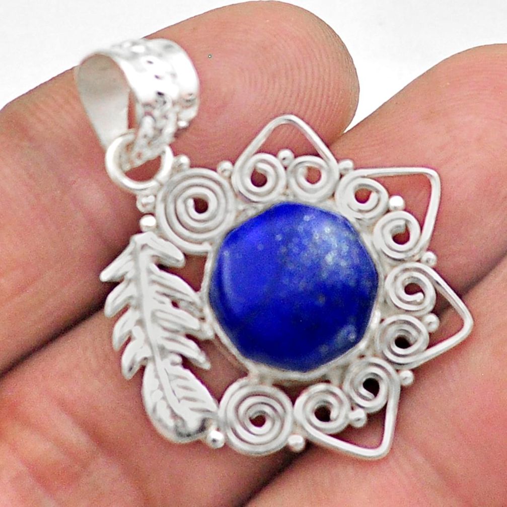 6.29cts hexagon natural blue lapis lazuli 925 silver feather pendant t64796