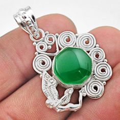 6.76cts hexagon natural green chalcedony 925 silver angel pendant t64816