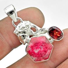 9.70cts hexagon natural pink thulite red garnet 925 silver fish pendant t55472
