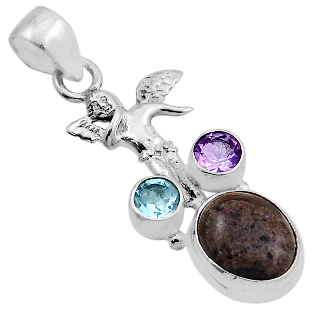 Honduran matrix opal amethyst topaz 925 silver angel wings fairy pendant n21145