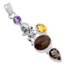 Honduran matrix opal citrine amethyst smoky topaz silver angel pendant n21150