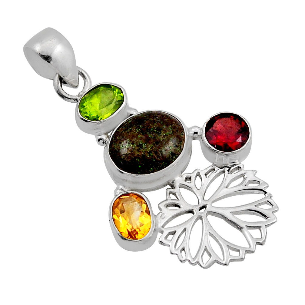 7.92cts honduran matrix opal peridot citrine garnet 925 silver pendant n21152