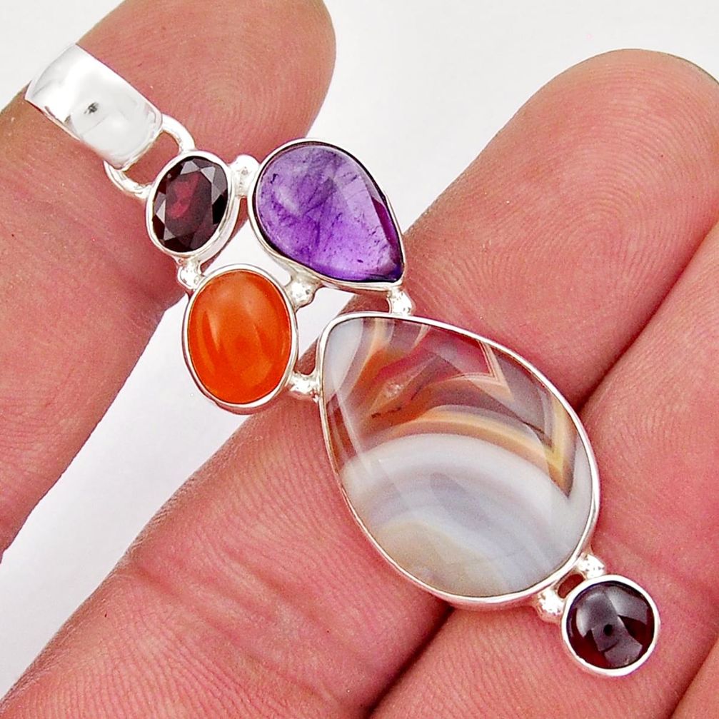 19.00cts honey botswana agate cornelian amethyst garnet silver pendant y21458