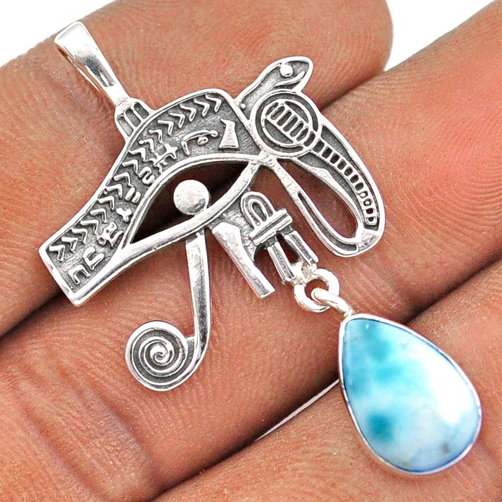 4.38cts horse eye natural blue larimar 925 sterling silver pendant t86721