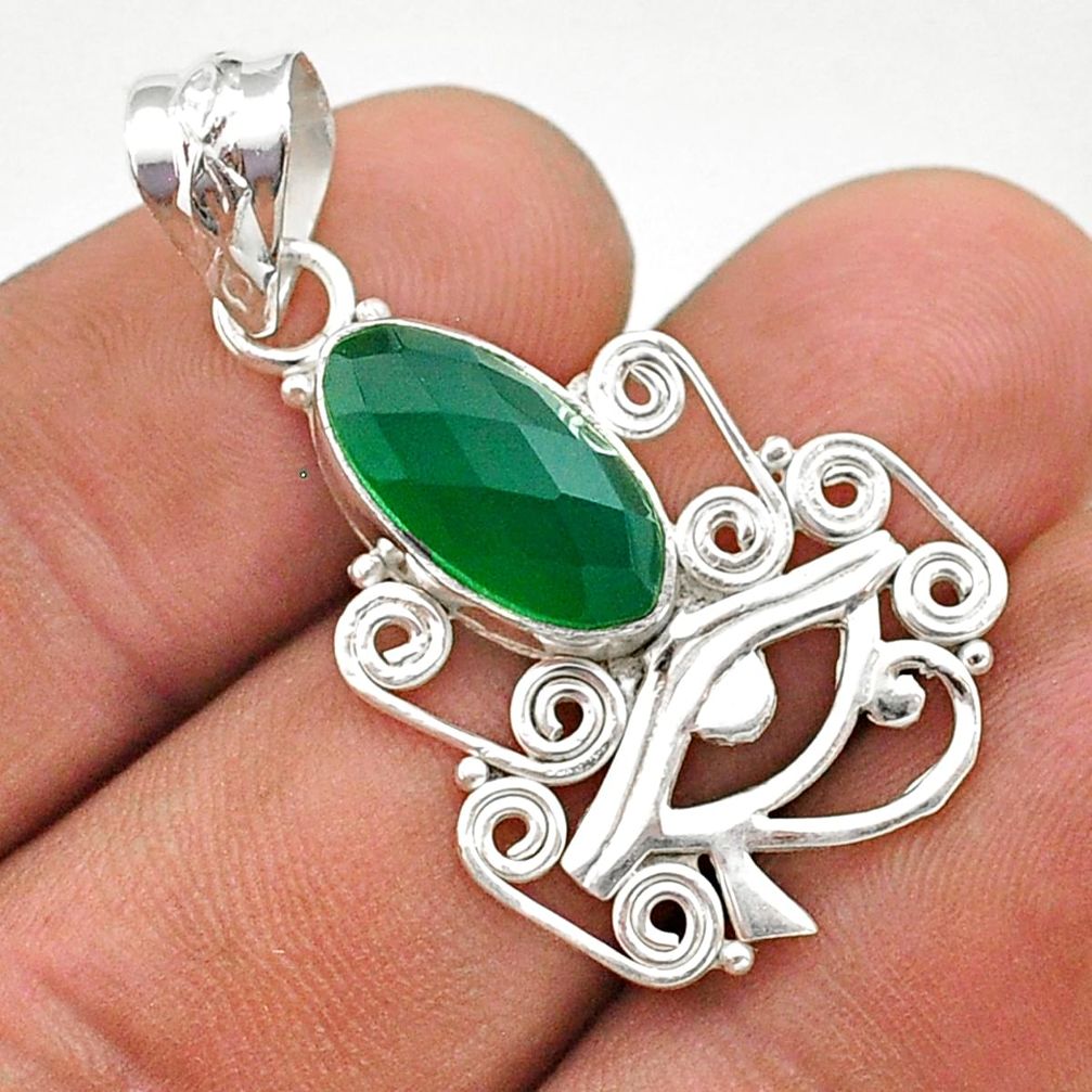 5.24cts horse eye natural green chalcedony 925 sterling silver pendant t64862