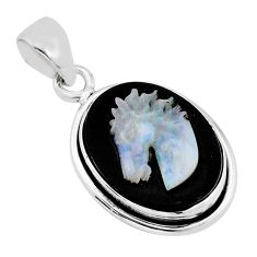 9.54cts horse face black opal cameo on black onyx oval 925 silver pendant y71510