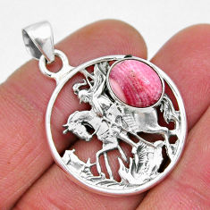 4.51cts horse rider natural pink rhodochrosite inca rose silver pendant y6395