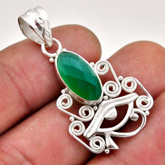 4.03cts horus eye natural green chalcedony 925 sterling silver pendant n46228