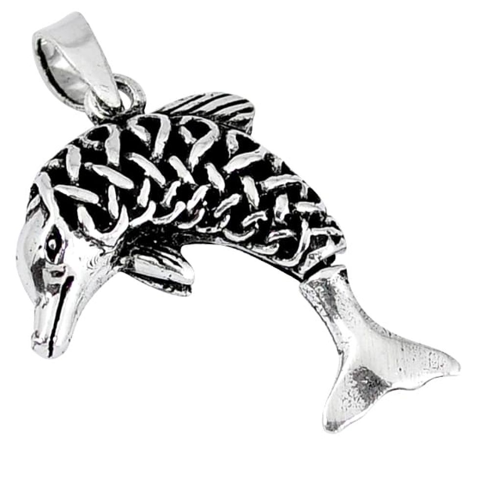 Indonesian bali style solid 925 sterling silver fish pendant jewelry p3485