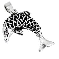 Clearance Sale- Indonesian bali style solid 925 sterling silver fish pendant jewelry p3485