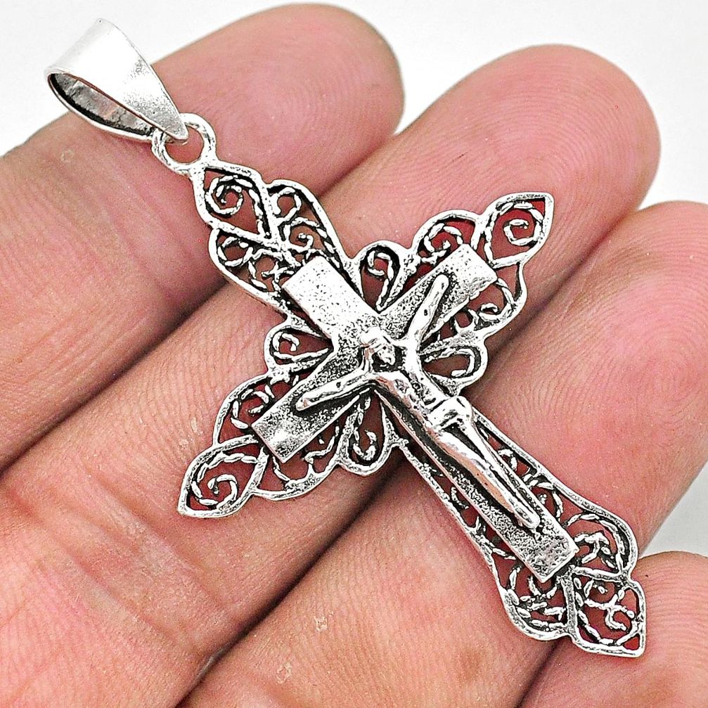 5.27gms indonesian bali style solid 925 sterling silver holy cross pendant t6225