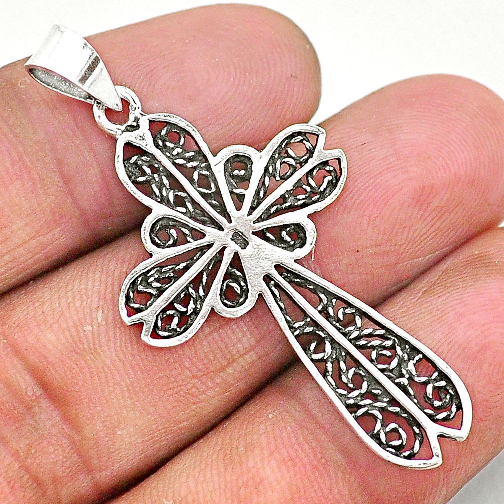 3.48gms indonesian bali style solid 925 sterling silver holy cross pendant t6226