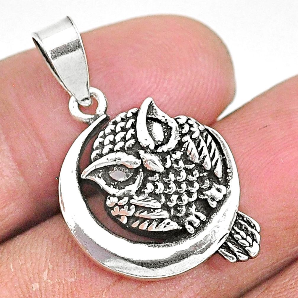 4.48gms indonesian bali style solid 925 sterling silver moon owl pendant t6299