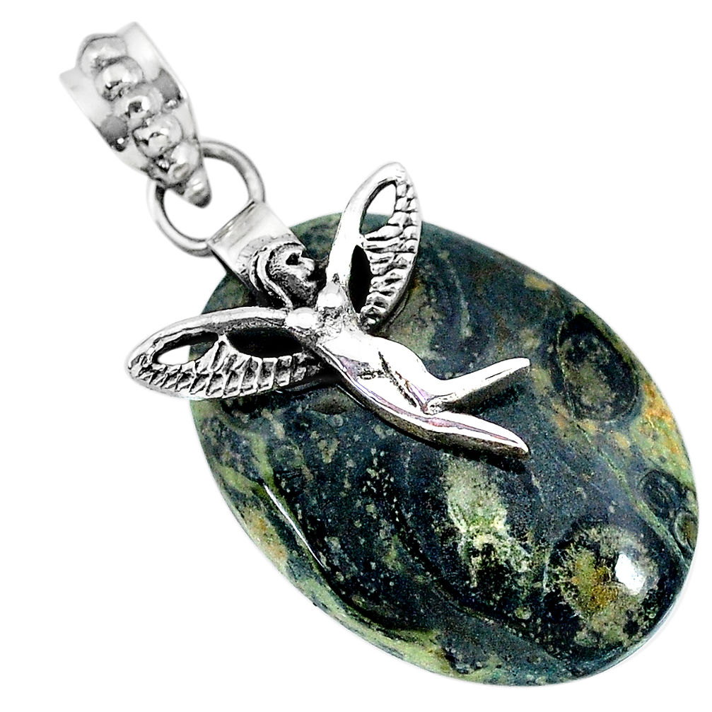 17.48cts kambaba jasper (stromatolites) silver angel wings fairy pendant r90831