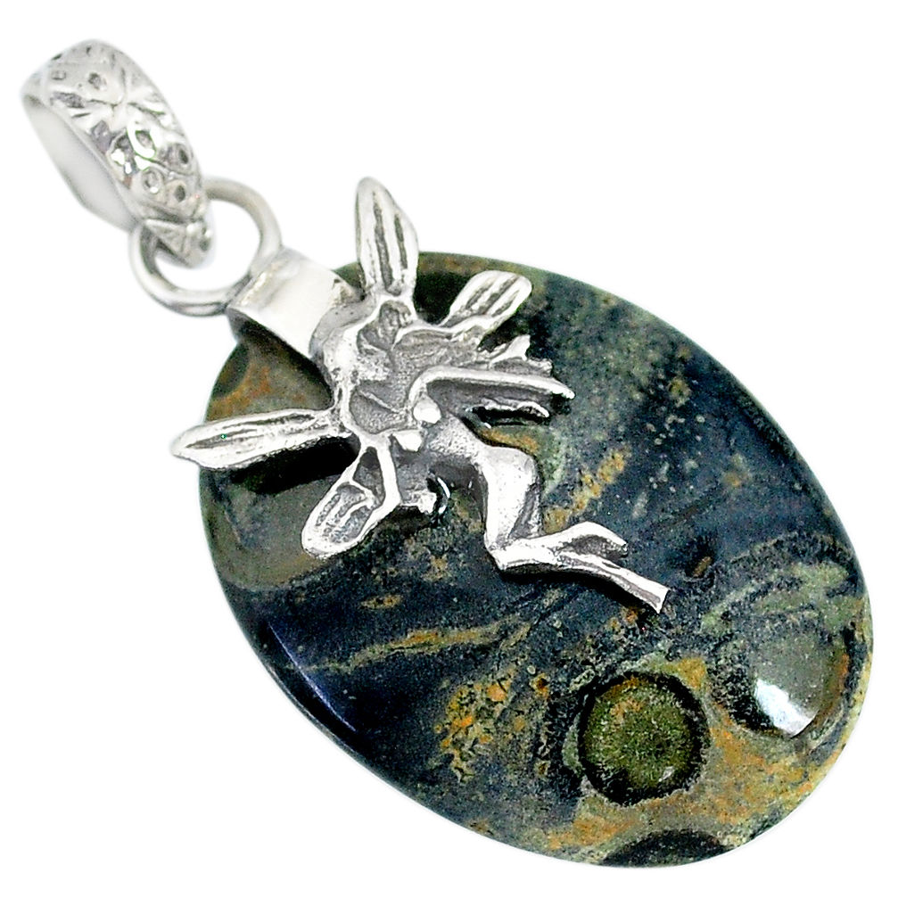 14.61cts kambaba jasper (stromatolites) silver angel wings fairy pendant r90838