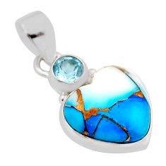 7.73cts  ice blue dahlia heart topaz 925 sterling silver pendant n11747