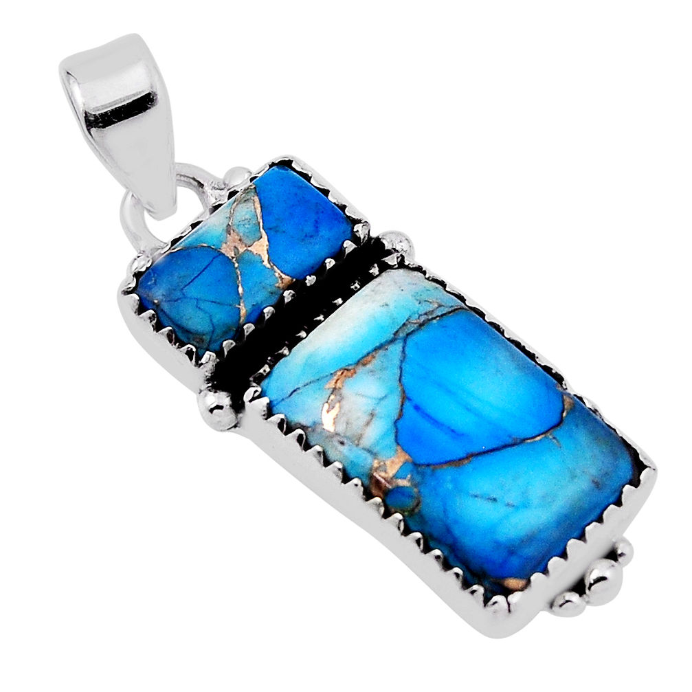 9.86cts kingman ice blue dahlia octagan sterling silver pendant jewelry n31327