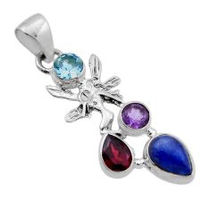 5.29cts kyanite amethyst garnet topaz silver angel wings fairy pendant n51382