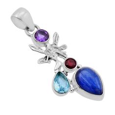 6.88cts kyanite amethyst garnet topaz silver angel wings fairy pendant n51391