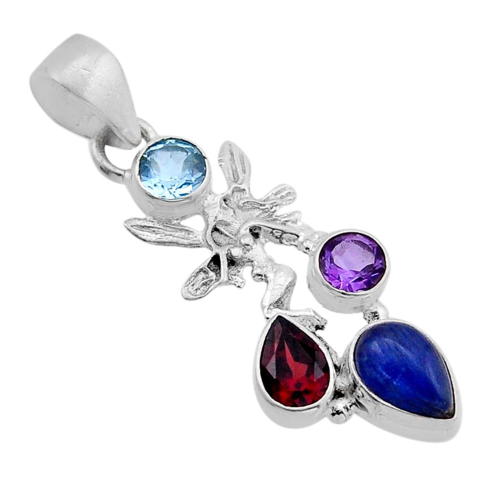 6.45cts kyanite amethyst garnet topaz silver angel wings fairy pendant n51393